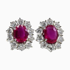 White Gold Earrings with 2.40 Ct Diamonds and 3.17 Ct Rubies, Set of 2