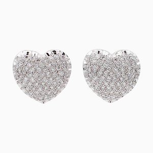 18 Karat White Gold Heart Shaped Earrings with Diamonds, Set of 2