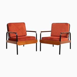 Mid-Century Modern French Wood and Metal Chairs, Set of 2