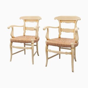 Early 20th Century Provenzal Armchairs in Wood and Rattan, Set of 2