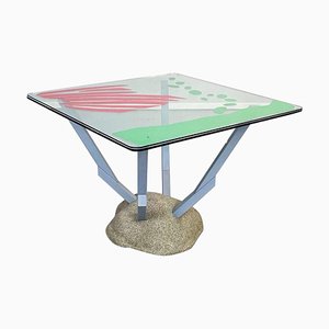 Italian Modern Artifici Table in Glass, Fabric and Wood by Deganello for Cassina, 1985