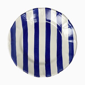 Blue Striped Pasta Plates by Popolo, Set of 6