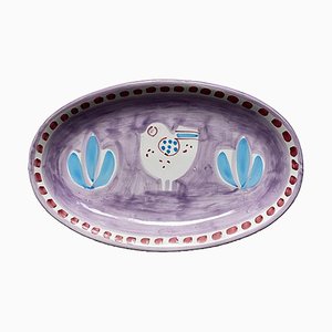 Purple Hen and Sky Blue Oval Plates from Popolo, Set of 6