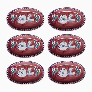 Poisson Rouge Oval Plates from Popolo, Set of 6