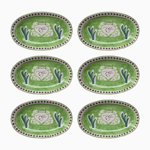 Green Crab Oval Plates from Popolo, Set of 6
