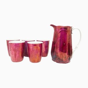 Pitcher and Glasses Juice Service from Ćmielów, Poland, 1960s, Set of 6