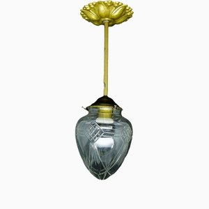 Brass & Glass Pendant Lamp, Early 20th Century