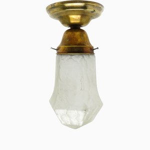 Lampada a sospensione in ottone e vetro, inizio XX secolo