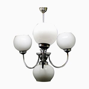 Lámpara de araña con globos blancos, años 50