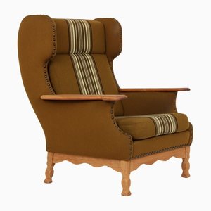 Danish Oak and Wool Lounge Chair, 1970s