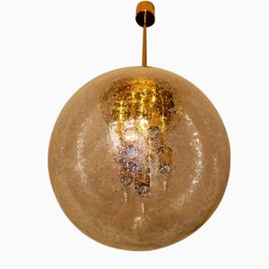 Frosted Glass and Brass Pendant Lamp by Ger Furth for Doria Leuchten, 1970s