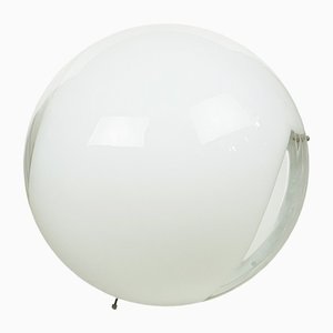 White & Clear Murano Glass and Metal Flush Mount Lamp by Carlo Nason for Mazzega, 1960s