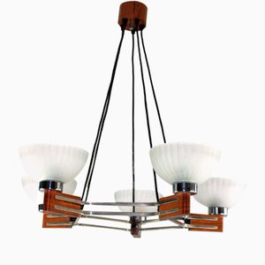 Art Deco Rosewood and Glass Chandelier, 1930s