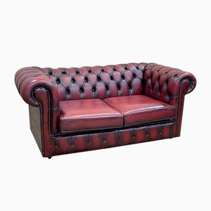 Red Leather Chesterfield Sofa, 1980s