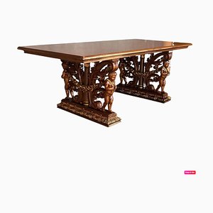 Frühes 20. Jh. Französischer Geschnitzter Eichenholz Intarsie Tisch oder Esstisch