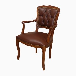 Upholstered Skai Leather Brown Armchair, 1960s