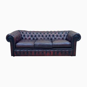 Burgundy Red Leather Chesterfield Sofa, 1970s