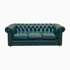 Green Leather Chesterfield Sofa, 1980s