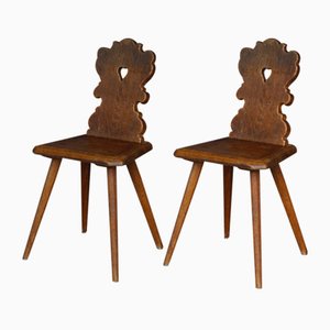 Antique 18th Century Carved Oak Primitive Folk Art Chairs, Set of 2