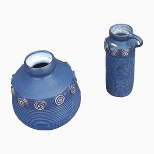 Vases en Céramique Bleue par Ceramano, Set de 2