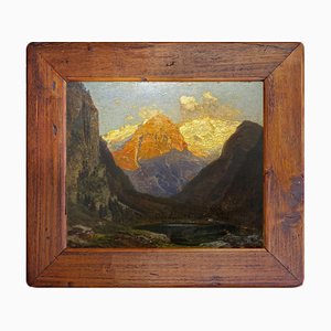 Sunset in the Dolomites, 1920s, Oil on Board