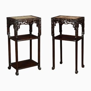 Chinese Rosewood and Marble Tables, Set of 2
