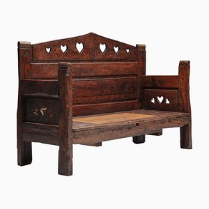 19th Century Carved Bench in Solid Wood with Storing Space, France