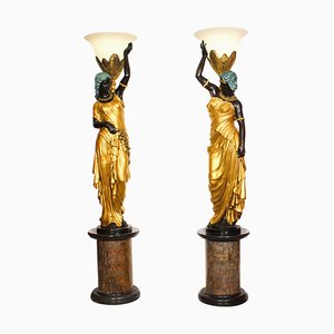 Monumentale Lampen aus vergoldeter Bronze, 20. Jh., 2er Set