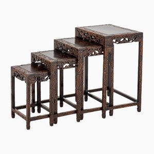 Tavolini a incastro antichi in legno, Cina, set di 4
