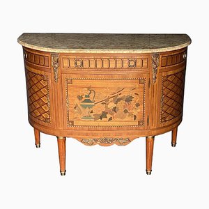 Mid-Century Louis XVI Style Demi Lune Commode with Marble Top