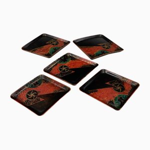 Small 19th Century Dishes in Japanese Lacquer, Set of 5