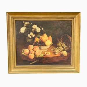 After Fantin Latour, Still Life with Flowers & Fruit, Early 20th Century, Oil on Canvas, Framed