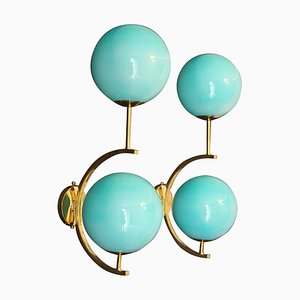 Mid-Century Modern Italian Brass and Turquoise Blue Glass Sconces, Set of 2