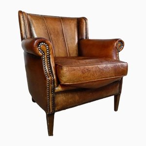 Vintage Sheep Leather Wingback Armchair