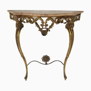 Louis XVI Console With Heart Crest, Marble Top & Cabriole Legs