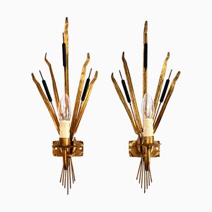 Mid-Century Gilt Metal Wall Sconces by Ferrocolor, 1950s, Set of 2