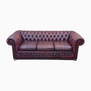 Chesterfield Red Leather 3-Seater Sofa, 1970s