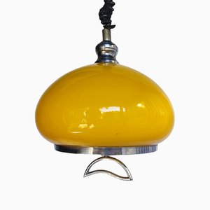 Vintage Space Age Yellow Opaline Retractable Ceiling Lamp, 1970s