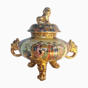 Gold Chinese Porcelain Vase with Illustrations