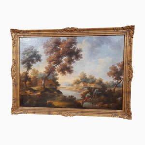 Englischer Künstler, Angeln in der Landschaft, 19. Jahrhundert, Öl auf Leinwand, gerahmt