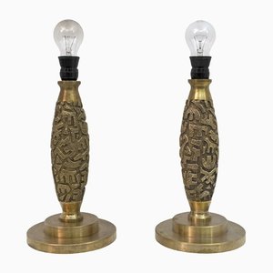 Mid-Century Modern Table Lamps in Bronze by Luciano Frigerio, Italy, 1970s, Set of 2