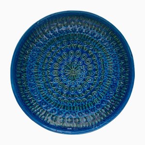 Large Mid-Century Italian Rimini Blu Pottery Wall Plate by Aldo Londi for Bitossi