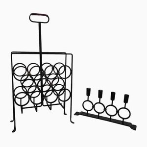 Brutalist Iron Magazine Rack and Candleholder, 1960s, Set of 2