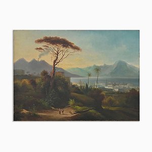 Vue Antique du Golfe de Naples de Capodimonte, 19ème Siècle, Huile sur Toile