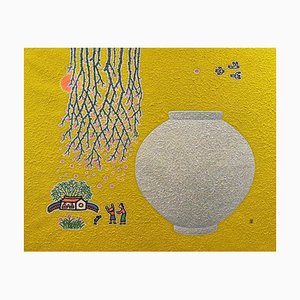 Cho Mun-Hyun, Landschaft mit Mondglas, 2022, Acryl auf Papier