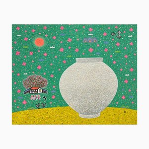 Cho Mun-Hyun, Landscape with a Moon Jar, 2022, Acrílico sobre papel