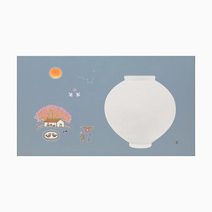 Cho Mun-Hyun, Landscape with a Moon Jar, 2021, acrilico su tela