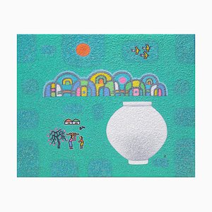Cho Mun-Hyun, Landscape with a Moon Jar, 2021, acrilico su carta