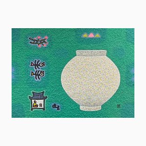 Cho Mun-Hyun, Landscape with a Moon Jar, 2022, acrilico su carta