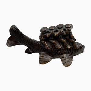 Bronzefigur eines Matrosen auf einem Fisch, 19. Jh